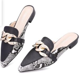 Elegant Snake Print Mules with Gold Chain